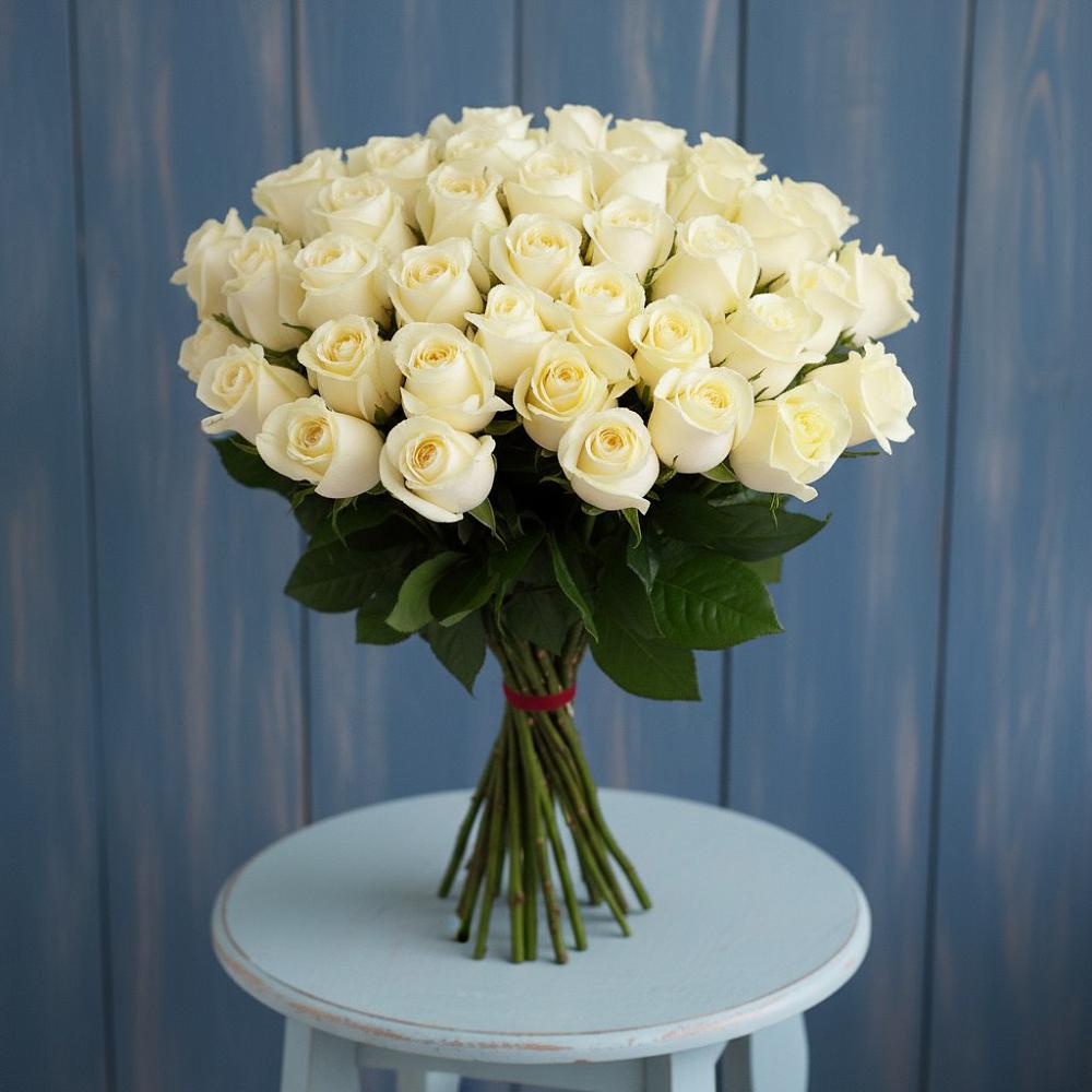 Букет 51 Белая роза Эдлесс Лав в Сколково