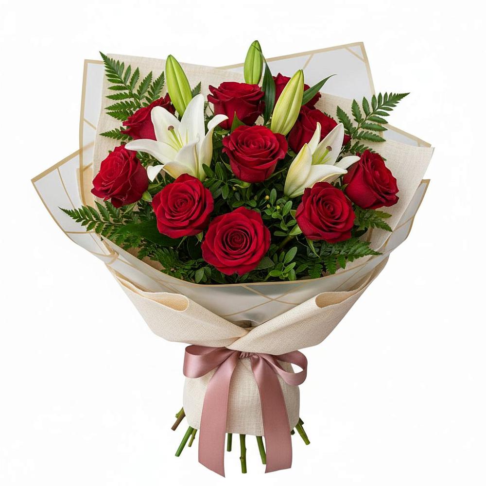 Букет цветов из: Лилии и Розы в Сколково