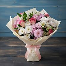 Букет цветов из:  Хризантемы, Альстромерии и Розы #REPLACE_PRED# Сколково