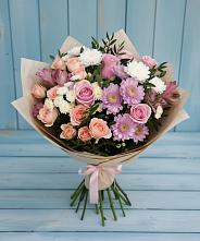 Букет цветов из:  Хризантемы, Розы и Альстромерии в Сколково