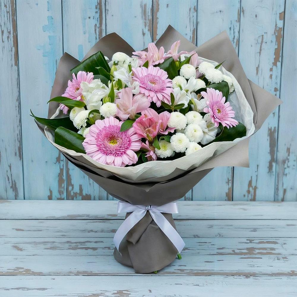 Букет цветов из: Герберы, Альстромерии и Хризантемы в Сколково